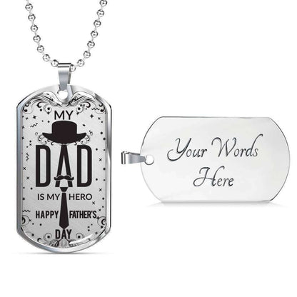 Dad Dog Tag Father’S Day Gift, Dad Is My Hero Dog Tag Military Chain Necklace For Dad Dog Tag Father's Day Rakva