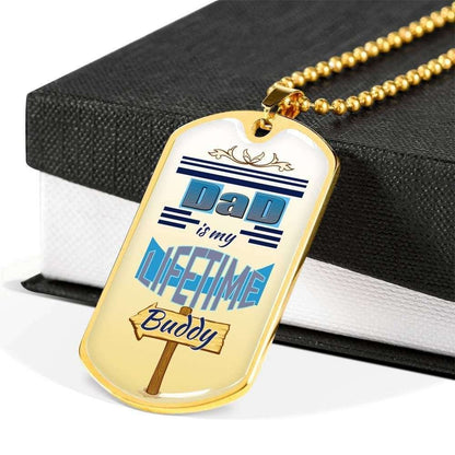 Dad Dog Tag Father’S Day Gift, Dad Is My Lifetime Buddy Dog Tag Military Chain Necklace Gift For Dad Dog Tag Father's Day Rakva