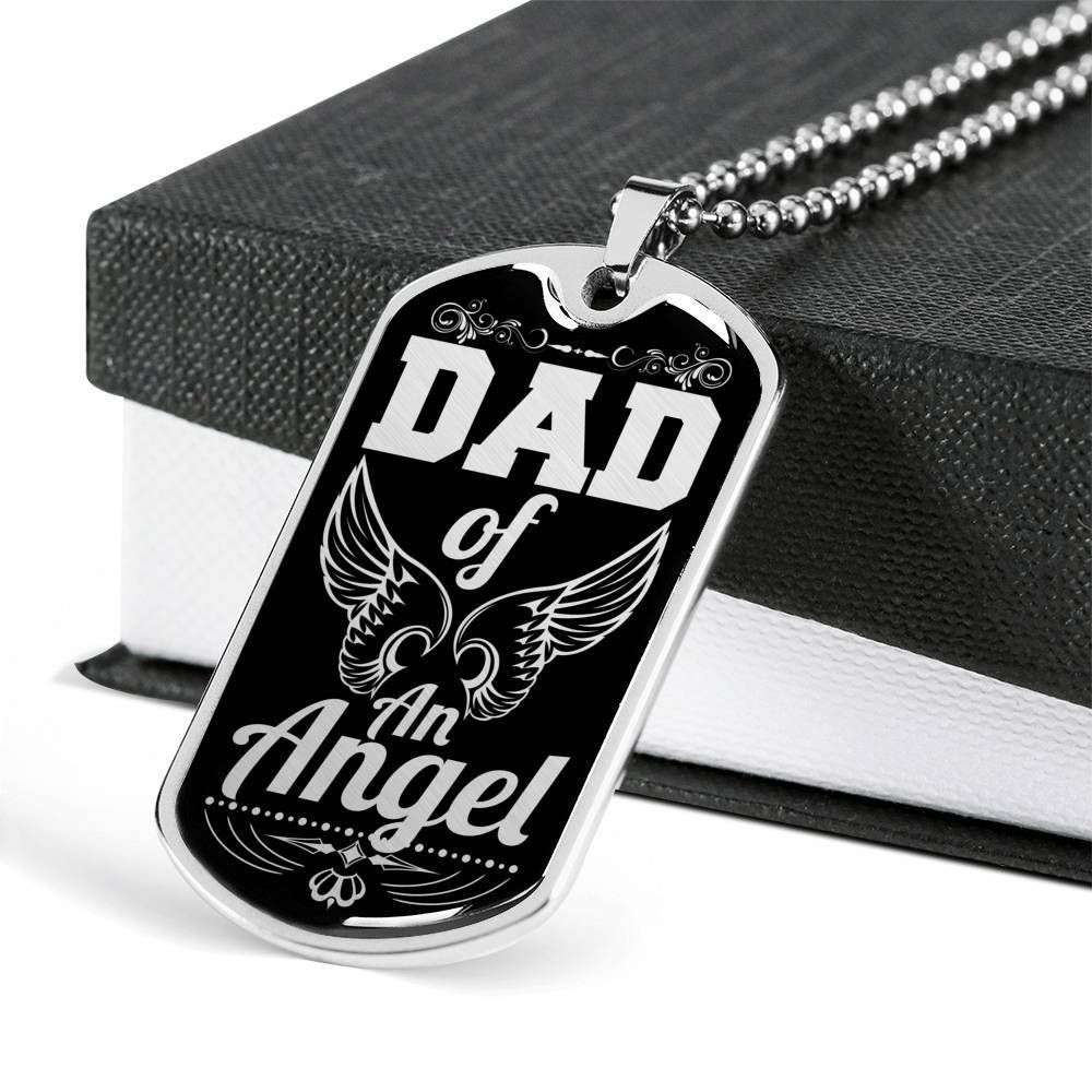 Dad Dog Tag Father’S Day Gift, Dad Of An Angel Dog Tag Military Chain Necklace Gift For Dad Dog Tag Father's Day Rakva