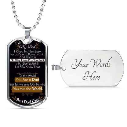 Dad Dog Tag Father’S Day Gift, Dog Tag Military Chain Necklace For Dad You Are The World Dog Tag Father's Day Rakva