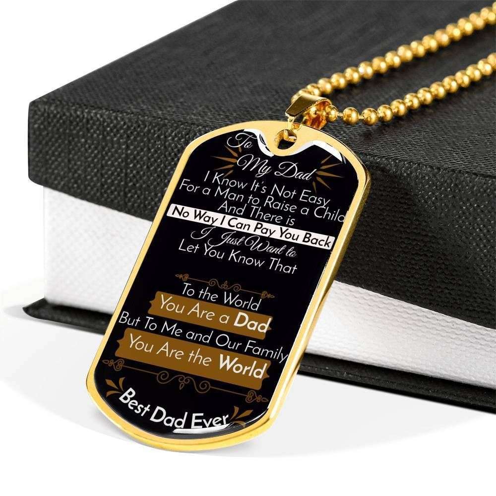 Dad Dog Tag Father’S Day Gift, Dog Tag Military Chain Necklace For Dad You Are The World Dog Tag Father's Day Rakva