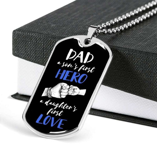 Dad Dog Tag Father’S Day Gift, Dog Tag Military Chain Necklace Gift For Dad Son’S First Hero Daughter’S First Love Dog Tag Father's Day Rakva
