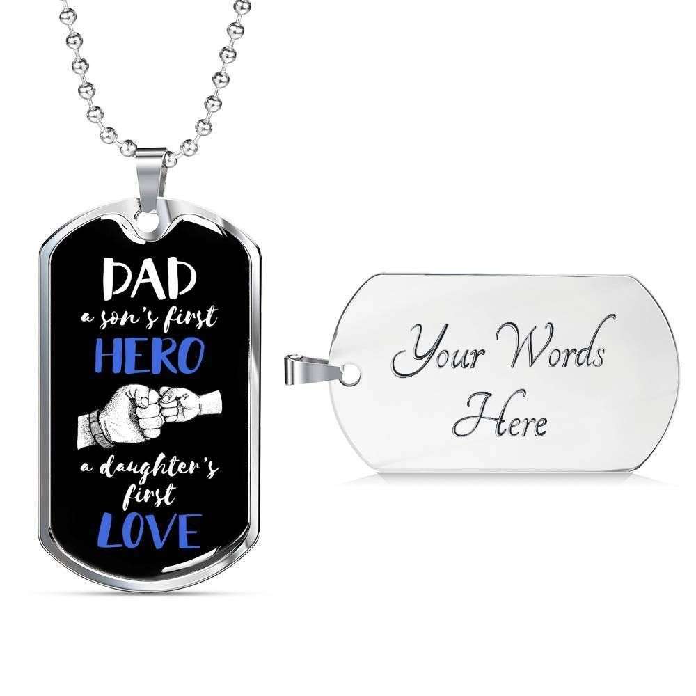 Dad Dog Tag Father’S Day Gift, Dog Tag Military Chain Necklace Gift For Dad Son’S First Hero Daughter’S First Love Dog Tag Father's Day Rakva