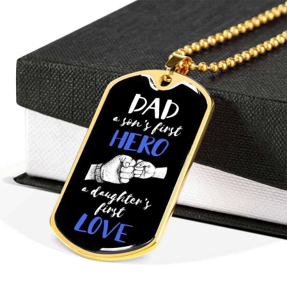 Dad Dog Tag Father’S Day Gift, Dog Tag Military Chain Necklace Gift For Dad Son’S First Hero Daughter’S First Love Dog Tag Father's Day Rakva