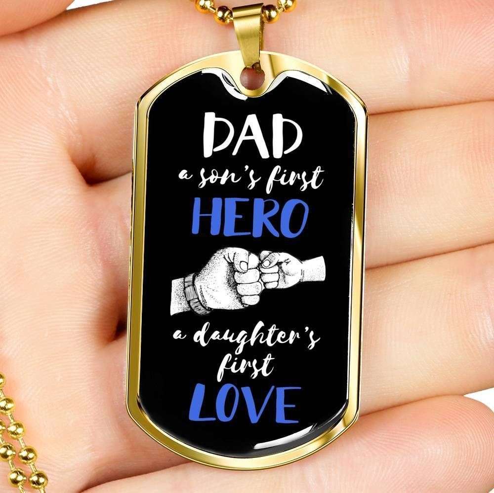 Dad Dog Tag Father’S Day Gift, Dog Tag Military Chain Necklace Gift For Dad Son’S First Hero Daughter’S First Love Dog Tag Father's Day Rakva