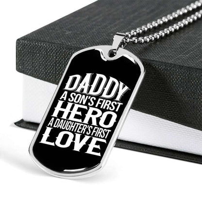 Dad Dog Tag Father’S Day Gift, Dog Tag Military Chain Necklace Gift For Dad Son’S Hero Daughter’S First Love Dog Tag Father's Day Rakva