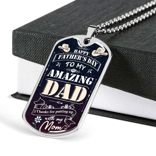Dad Dog Tag Father’S Day Gift, Dog Tag Military Chain Necklace Gift For Dad Thanks For Putting Up With My Mom Dog Tag Father's Day Rakva