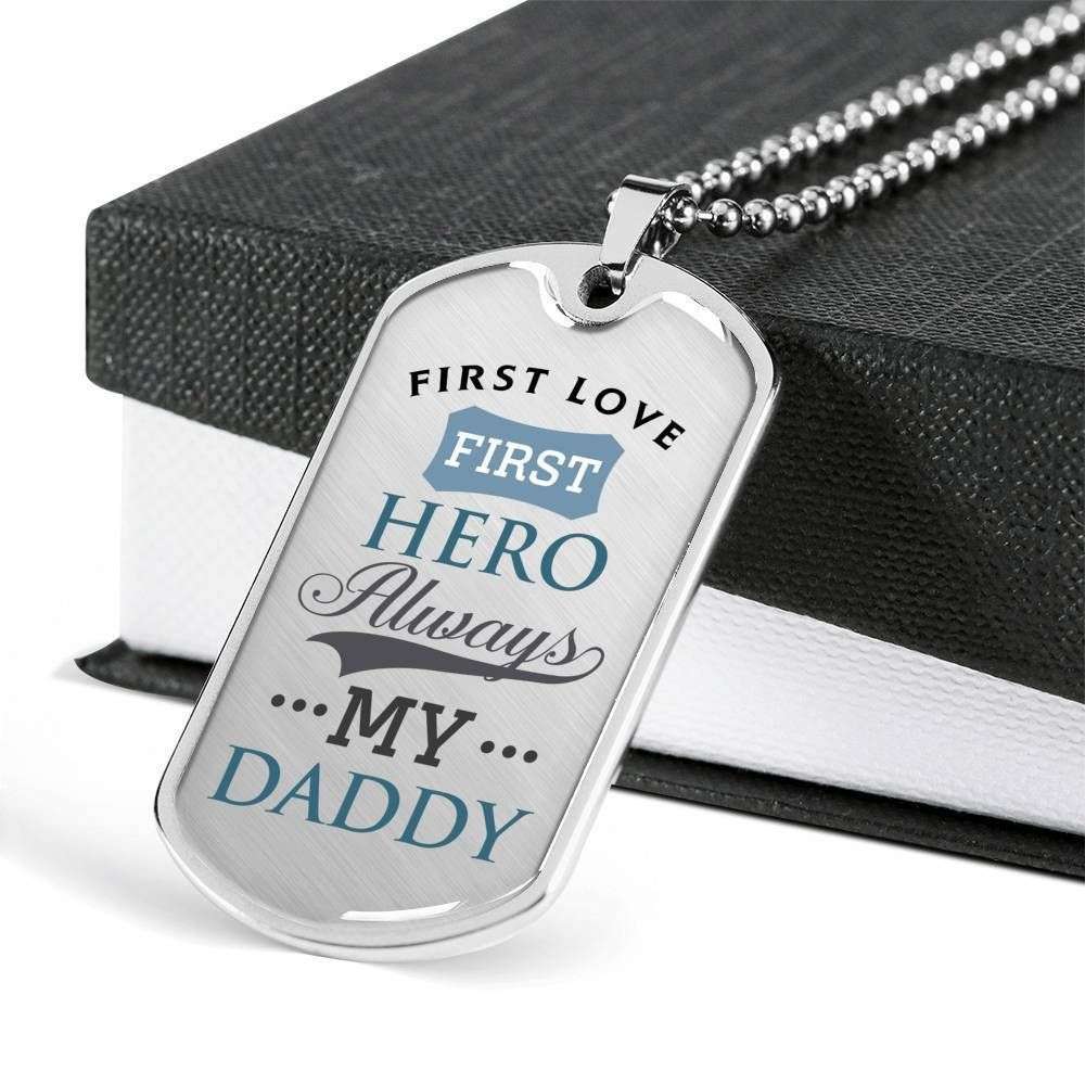 Dad Dog Tag Father’S Day Gift, First Love First Hero Dog Tag Military Chain Necklace Gift For Daddy Dog Tag Father's Day Rakva