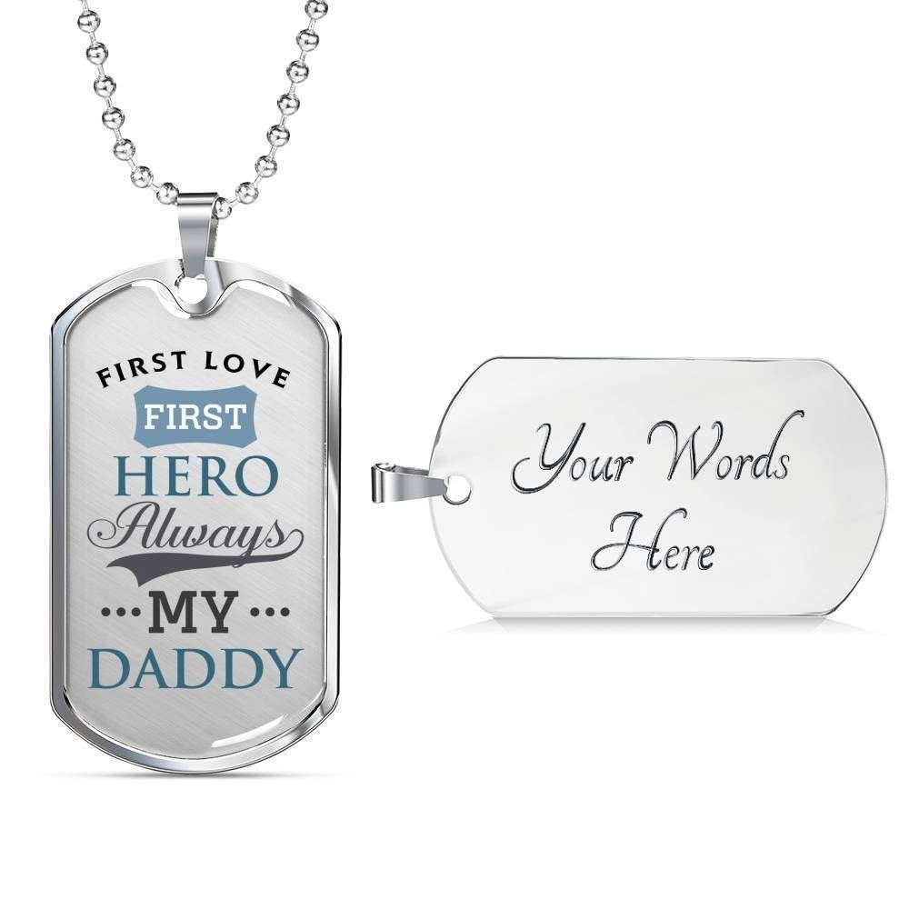 Dad Dog Tag Father’S Day Gift, First Love First Hero Dog Tag Military Chain Necklace Gift For Daddy Dog Tag Father's Day Rakva