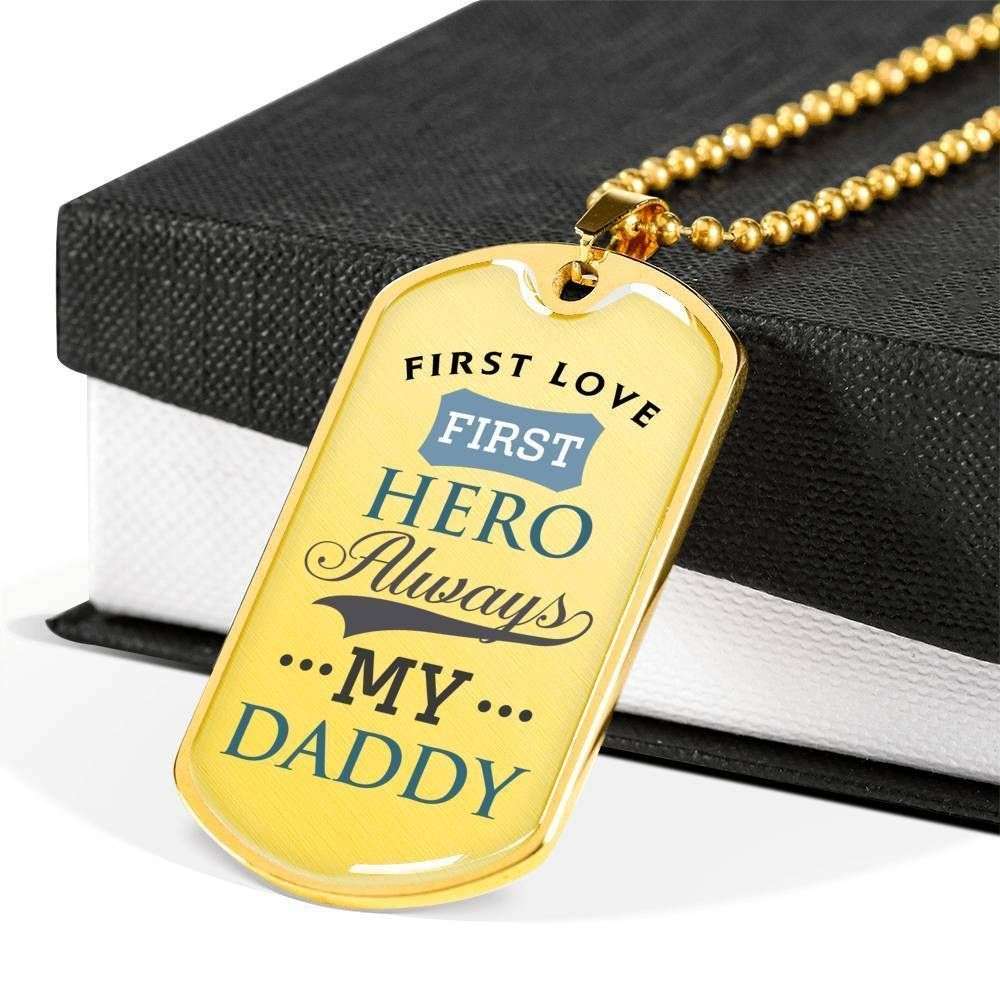 Dad Dog Tag Father’S Day Gift, First Love First Hero Dog Tag Military Chain Necklace Gift For Daddy Dog Tag Father's Day Rakva