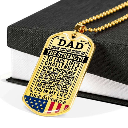 Dad Dog Tag Father’S Day Gift, Gift For Dad Dog Tag Military Chain Necklace Thank For Giving Me Strength Dog Tag Father's Day Rakva