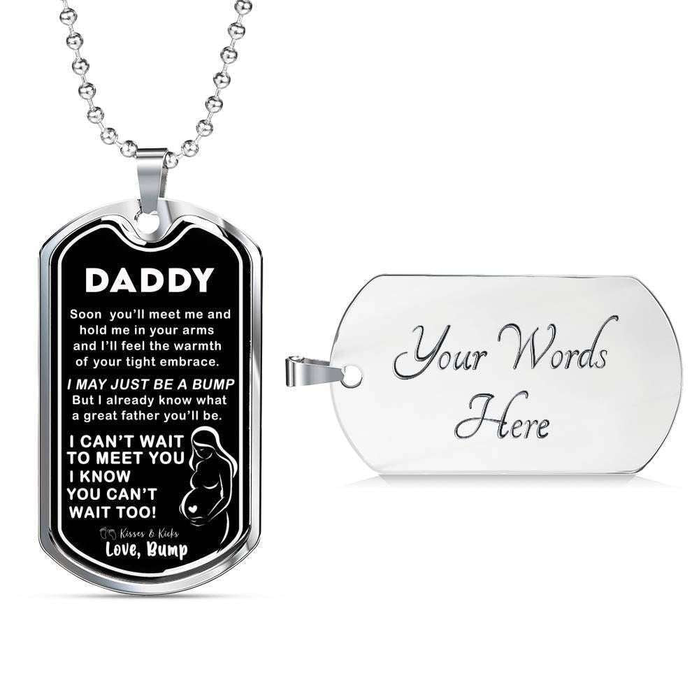 Dad Dog Tag Father’S Day Gift, I Can’T Wait To Meet You Dog Tag Military Chain Necklace For Daddy Dog Tag Father's Day Rakva