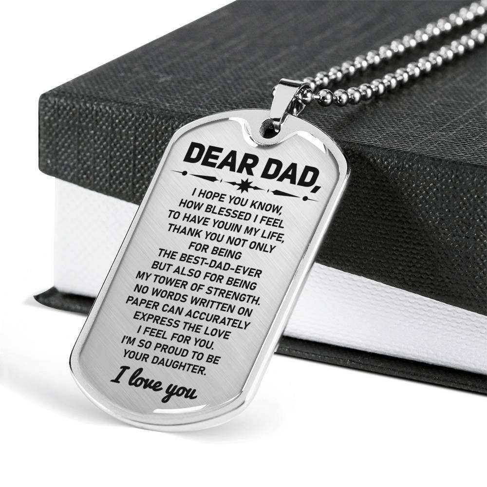 Dad Dog Tag Father’S Day Gift, I’M So Proud To Be Your Daughter Dog Tag Military Chain Necklace For Dad Father's Day Rakva