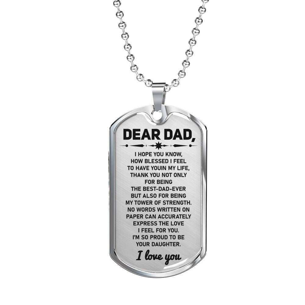Dad Dog Tag Father’S Day Gift, I’M So Proud To Be Your Daughter Dog Tag Military Chain Necklace For Dad Father's Day Rakva
