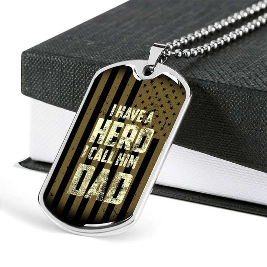 Dad Dog Tag Father’S Day Gift, I’Ve A Hero I Call Him Dad Dog Tag Military Chain Necklace For Dad Father's Day Rakva