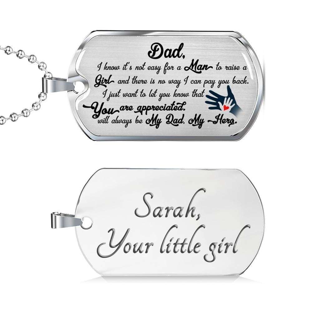 Dad Dog Tag Father’S Day Gift, It’S Not Easy For A Man To Raise A Girl Giving Dad Dog Tag Military Chain Necklace Father's Day Rakva
