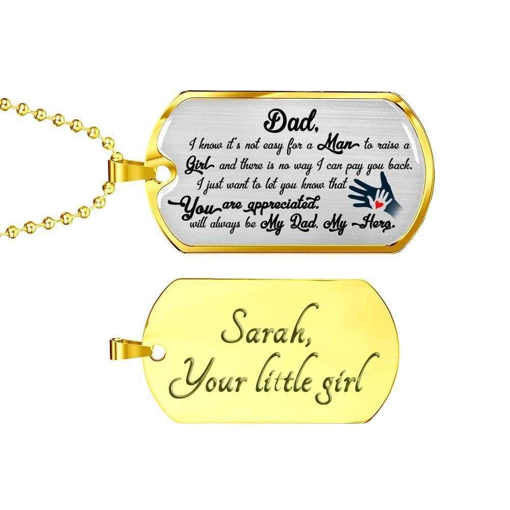 Dad Dog Tag Father’S Day Gift, It’S Not Easy For A Man To Raise A Girl Giving Dad Dog Tag Military Chain Necklace Father's Day Rakva