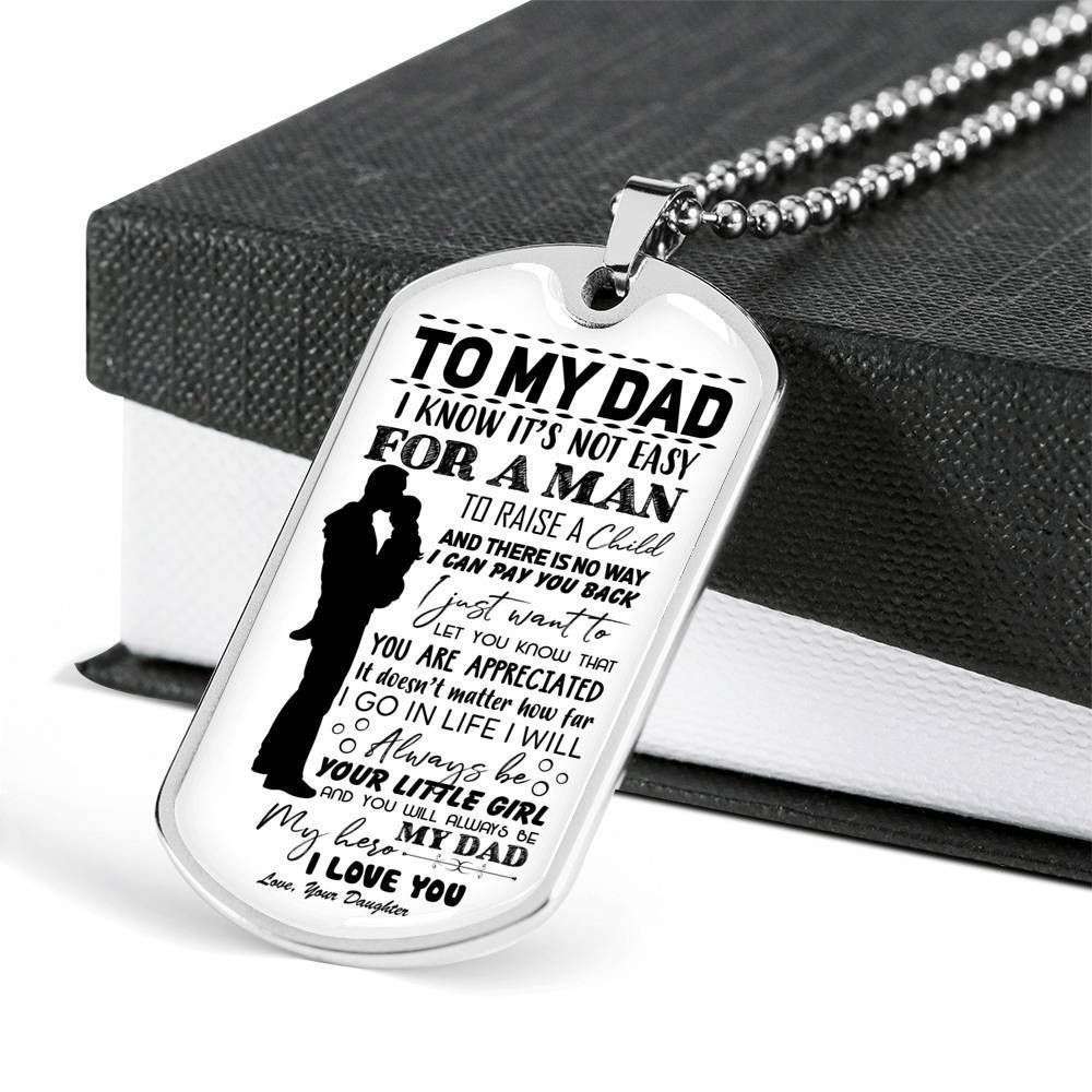 Dad Dog Tag Father’S Day Gift, It’S Not Easy For Man To Raise A Child Dog Tag Military Chain Necklace Gift For Dad Father's Day Rakva