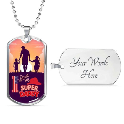 Dad Dog Tag Father’S Day Gift, Love My Super Daddy Dog Tag Military Chain Necklace Gift For Men Father's Day Rakva