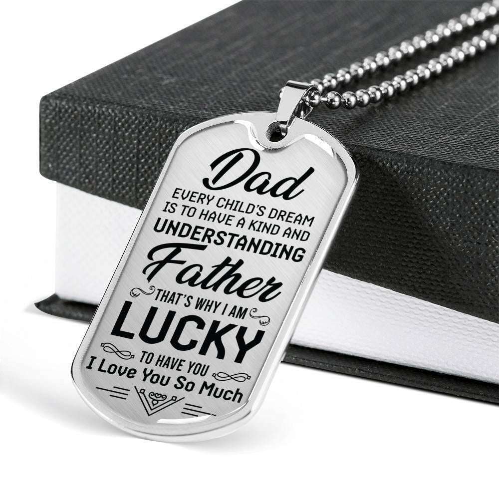 Dad Dog Tag Father’S Day Gift, Lucky To Have You Dog Tag Military Chain Necklace Gift For Dad Dog Tag Father's Day Rakva