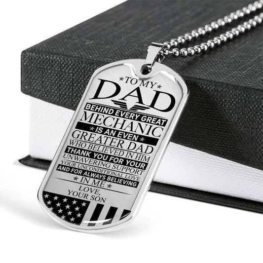 Dad Dog Tag Father’S Day Gift, Mechanic’S Dad Unconditional Love Dog Tag Military Chain Necklace Custom Engraved Father's Day Rakva