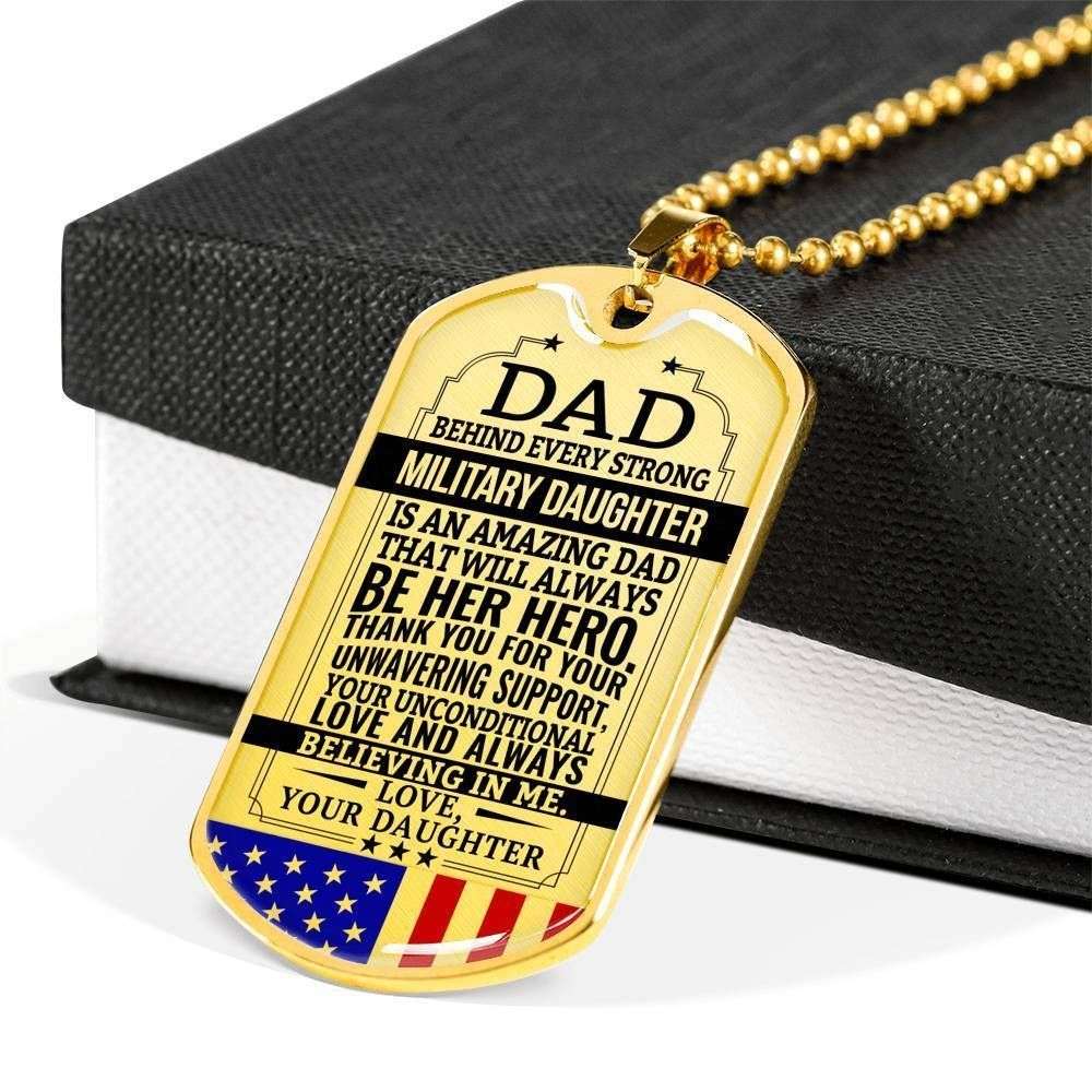 Dad Dog Tag Father’S Day Gift, Military Daughter Gift For Dad Silver Dog Tag Military Chain Necklace Always Be Her Hero Father's Day Rakva