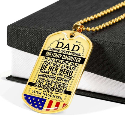 Dad Dog Tag Father’S Day Gift, Military Daughter Gift For Dad Silver Dog Tag Military Chain Necklace Always Be Her Hero Father's Day Rakva