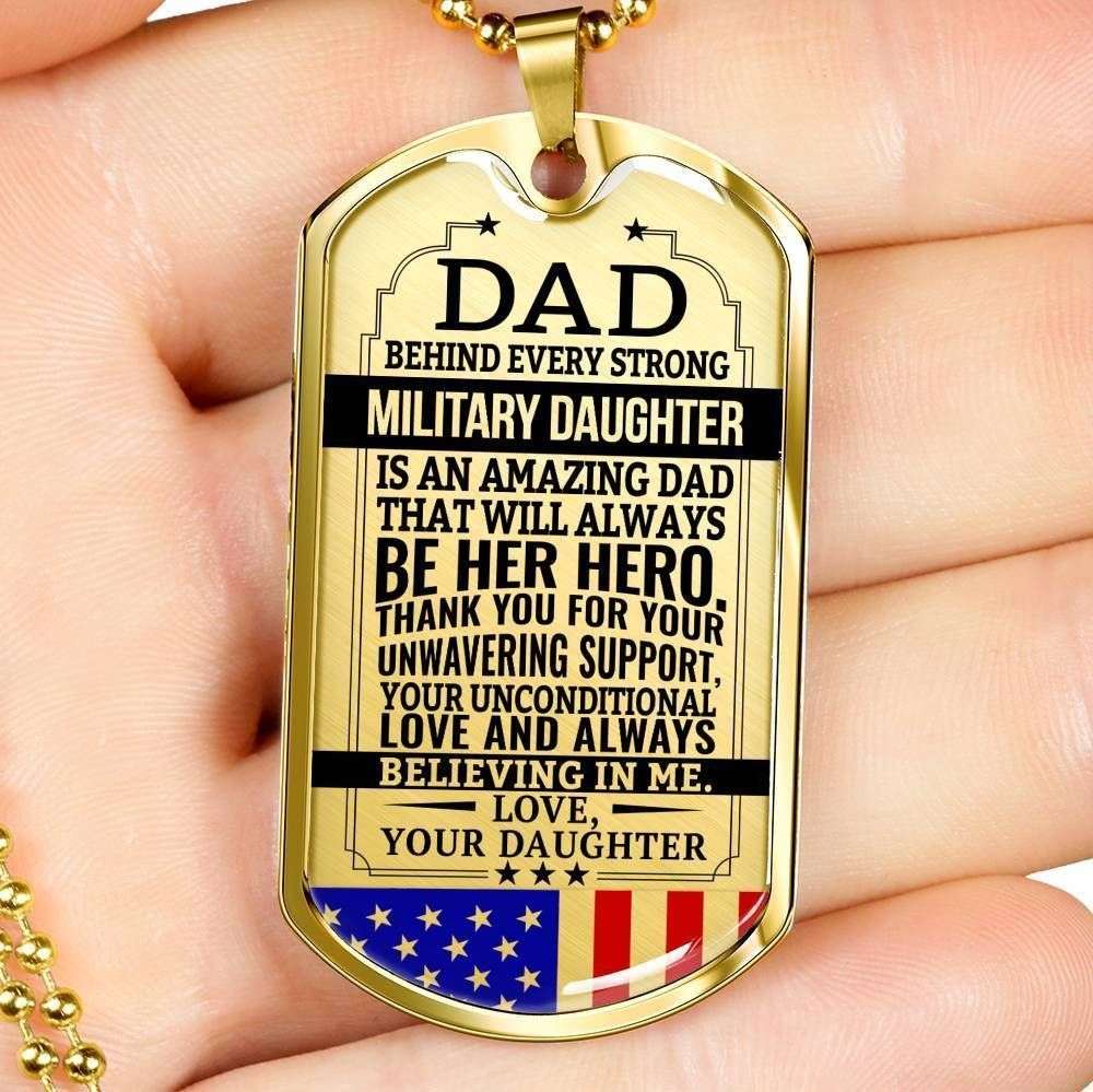 Dad Dog Tag Father’S Day Gift, Military Daughter Gift For Dad Silver Dog Tag Military Chain Necklace Always Be Her Hero Father's Day Rakva