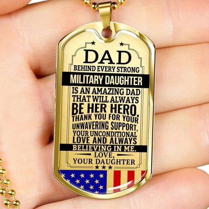 Dad Dog Tag Father’S Day Gift, Military Daughter Gift For Dad Silver Dog Tag Military Chain Necklace Always Be Her Hero Father's Day Rakva