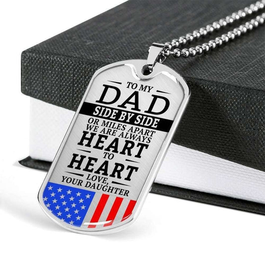 Dad Dog Tag Father’S Day Gift, Military Daughter Gift For Dad Silver Dog Tag Military Chain Necklace Heart To Heart Father's Day Rakva