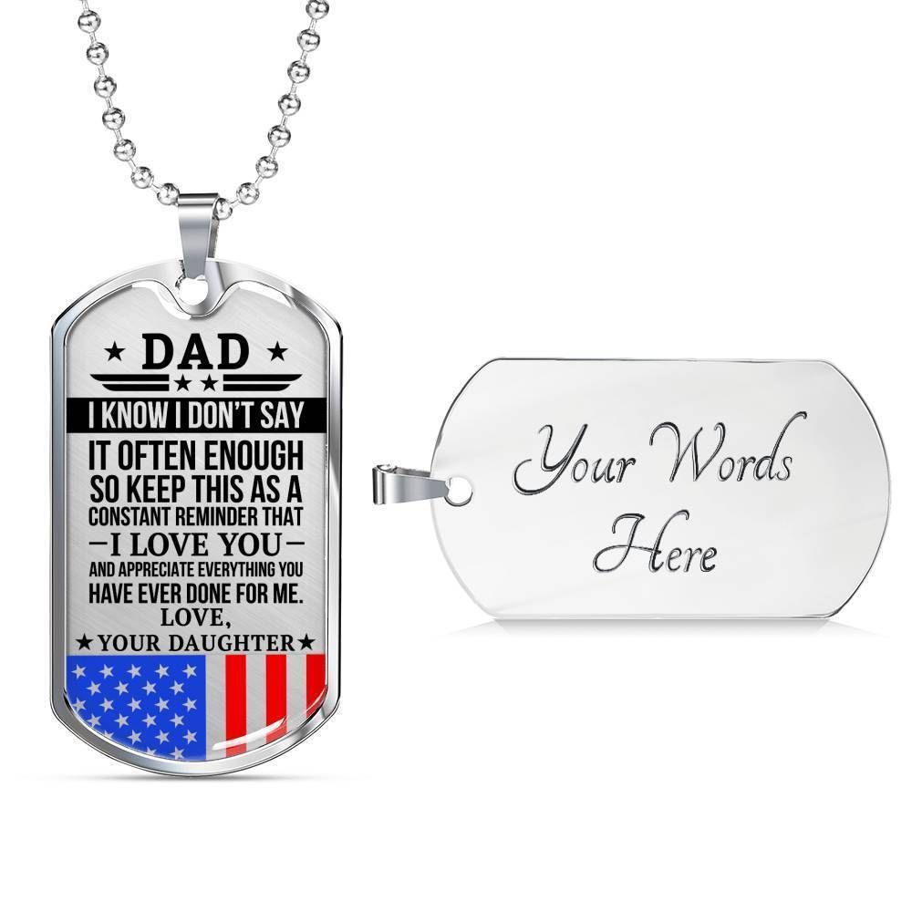 Dad Dog Tag Father’S Day Gift, Military Daughter Gift For Dad Silver Dog Tag Military Chain Necklace I Love And Appreciated You Father's Day Rakva