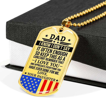 Dad Dog Tag Father’S Day Gift, Military Daughter Gift For Dad Silver Dog Tag Military Chain Necklace I Love And Appreciated You Father's Day Rakva