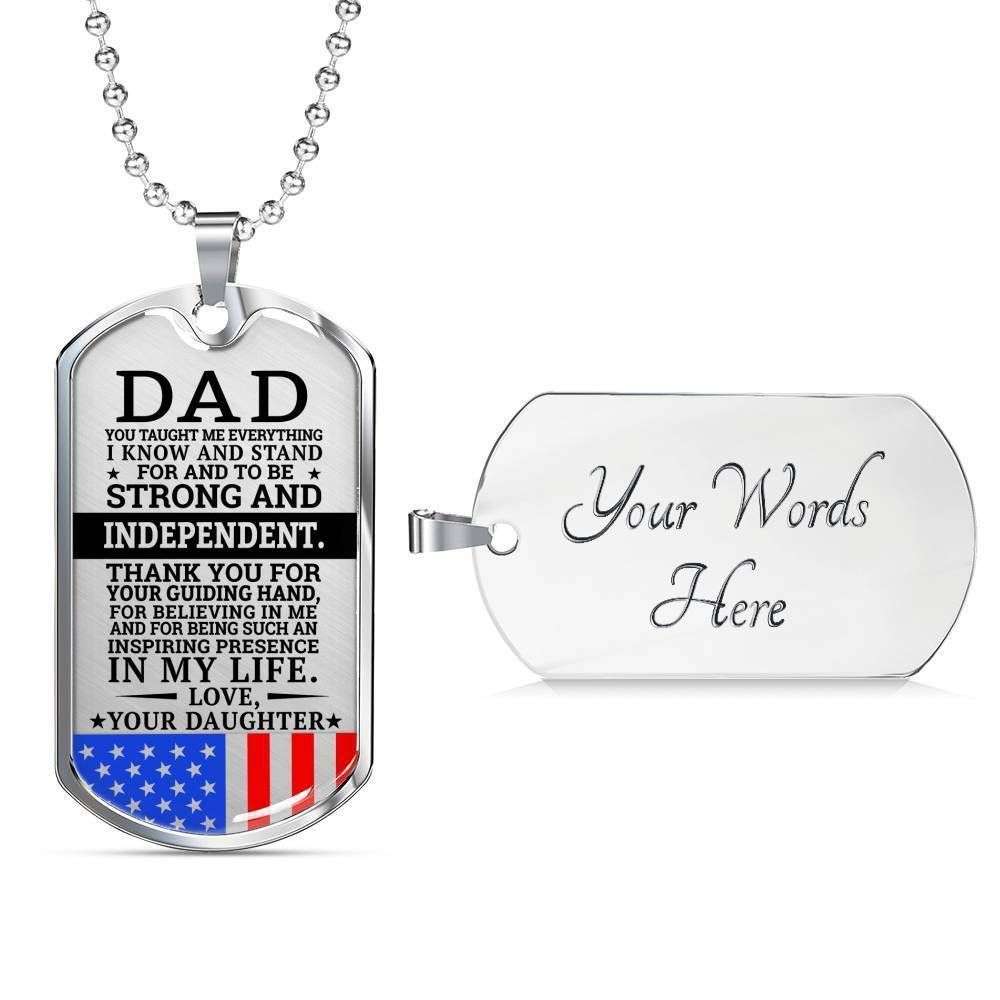 Dad Dog Tag Father’S Day Gift, Military Daughter Gift For Dad Silver Dog Tag Military Chain Necklace Strong And Independent Father's Day Rakva