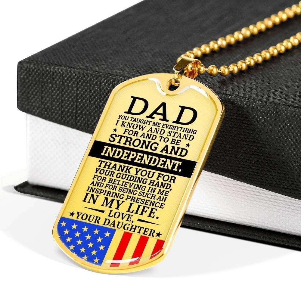 Dad Dog Tag Father’S Day Gift, Military Daughter Gift For Dad Silver Dog Tag Military Chain Necklace Strong And Independent Father's Day Rakva