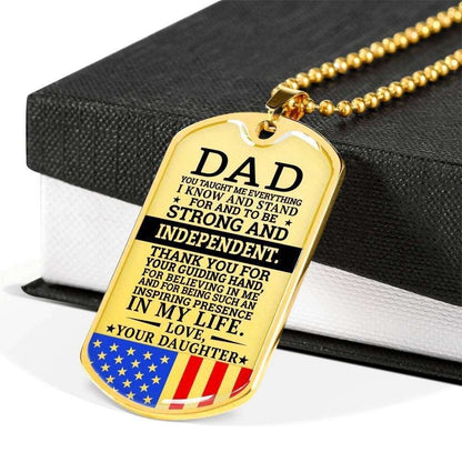 Dad Dog Tag Father’S Day Gift, Military Daughter Gift For Dad Silver Dog Tag Military Chain Necklace Strong And Independent Father's Day Rakva