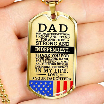 Dad Dog Tag Father’S Day Gift, Military Daughter Gift For Dad Silver Dog Tag Military Chain Necklace Strong And Independent Father's Day Rakva