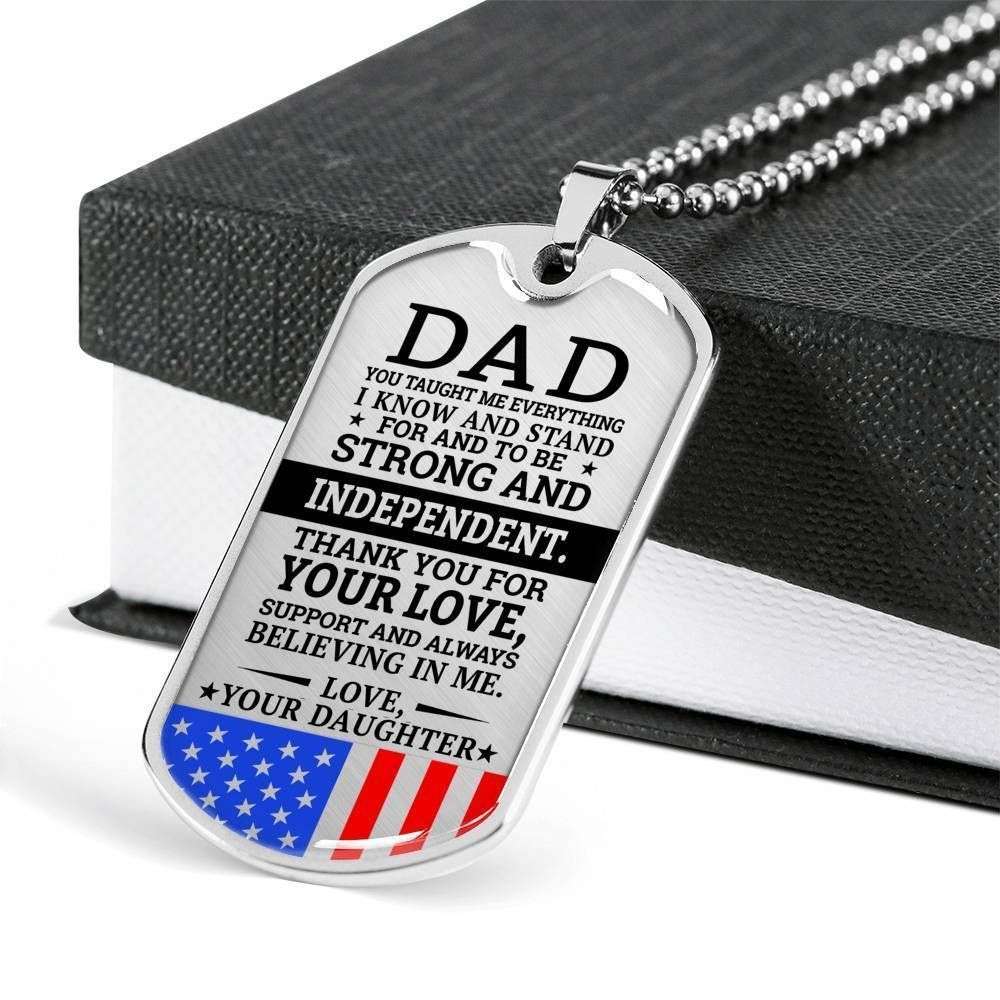 Dad Dog Tag Father’S Day Gift, Military Daughter Gift For Dad Silver Dog Tag Military Chain Necklace Strong And Independent Father's Day Rakva
