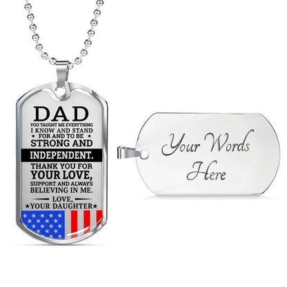 Dad Dog Tag Father’S Day Gift, Military Daughter Gift For Dad Silver Dog Tag Military Chain Necklace Strong And Independent Father's Day Rakva