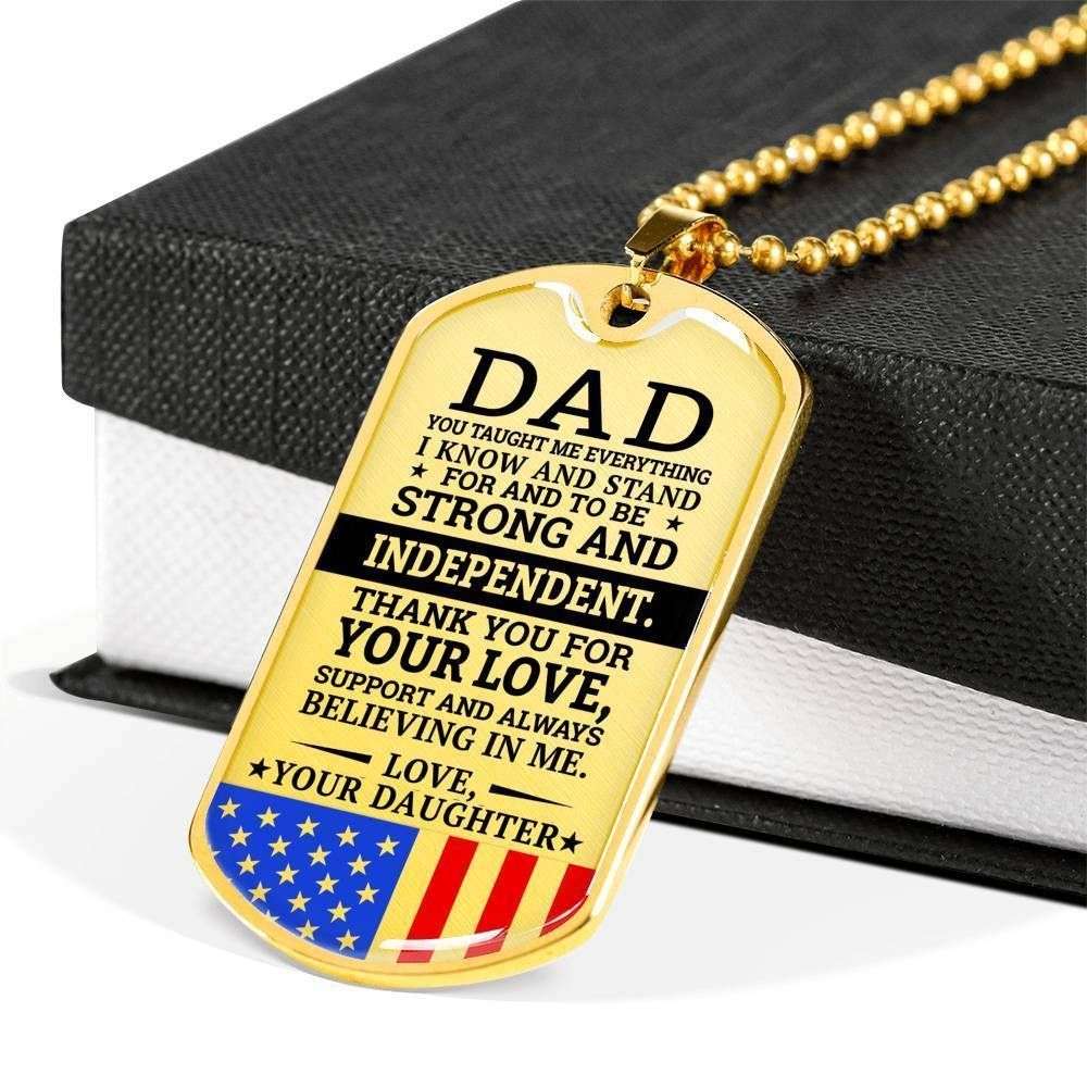 Dad Dog Tag Father’S Day Gift, Military Daughter Gift For Dad Silver Dog Tag Military Chain Necklace Strong And Independent Father's Day Rakva