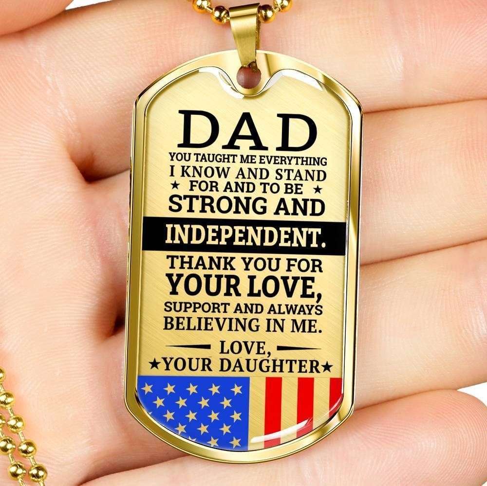Dad Dog Tag Father’S Day Gift, Military Daughter Gift For Dad Silver Dog Tag Military Chain Necklace Strong And Independent Father's Day Rakva