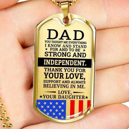 Dad Dog Tag Father’S Day Gift, Military Daughter Gift For Dad Silver Dog Tag Military Chain Necklace Strong And Independent Father's Day Rakva