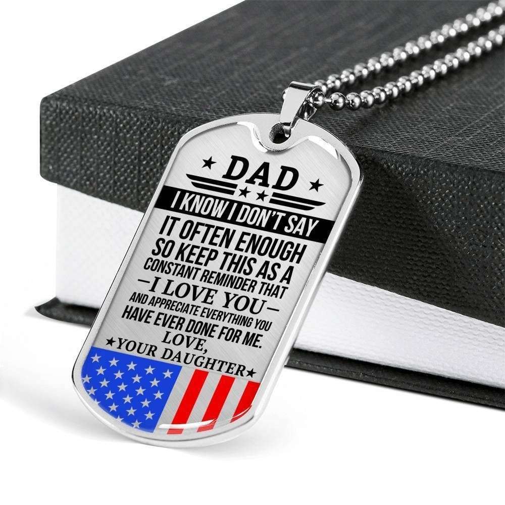 Dad Dog Tag Father’S Day Gift, Military Daughter Gift For Dad Silver Dog Tag Military Chain Necklace Thank You Father's Day Rakva