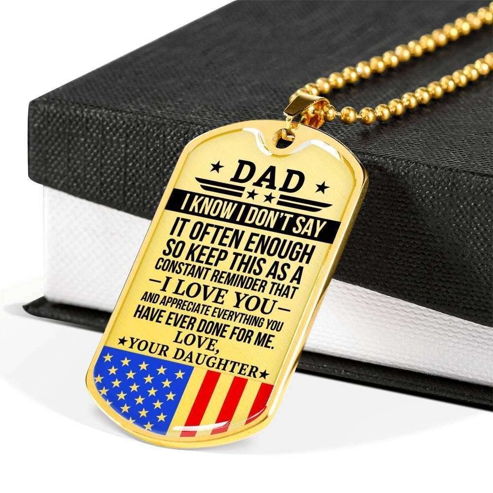 Dad Dog Tag Father’S Day Gift, Military Daughter Gift For Dad Silver Dog Tag Military Chain Necklace Thank You Father's Day Rakva