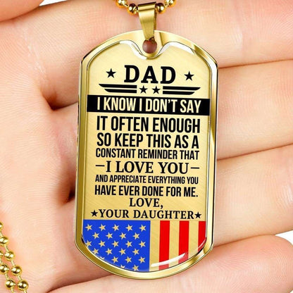 Dad Dog Tag Father’S Day Gift, Military Daughter Gift For Dad Silver Dog Tag Military Chain Necklace Thank You Father's Day Rakva