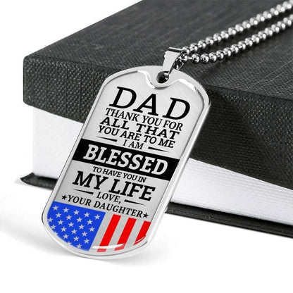 Dad Dog Tag Father’S Day Gift, Military Daughter Gift For Dad Silver Dog Tag Military Chain Necklace Thank You For All Father's Day Rakva