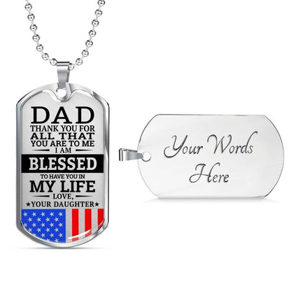 Dad Dog Tag Father’S Day Gift, Military Daughter Gift For Dad Silver Dog Tag Military Chain Necklace Thank You For All Father's Day Rakva