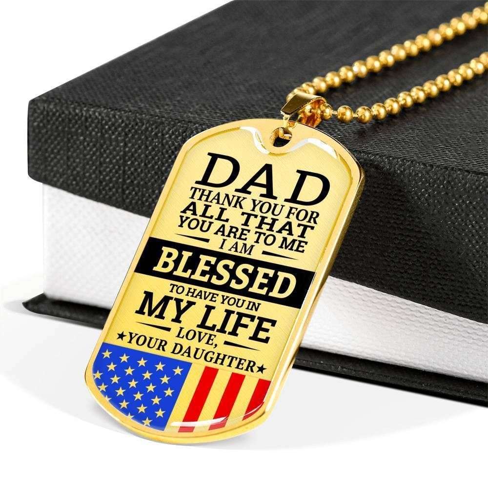 Dad Dog Tag Father’S Day Gift, Military Daughter Gift For Dad Silver Dog Tag Military Chain Necklace Thank You For All Father's Day Rakva