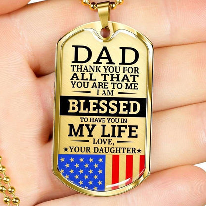 Dad Dog Tag Father’S Day Gift, Military Daughter Gift For Dad Silver Dog Tag Military Chain Necklace Thank You For All Father's Day Rakva
