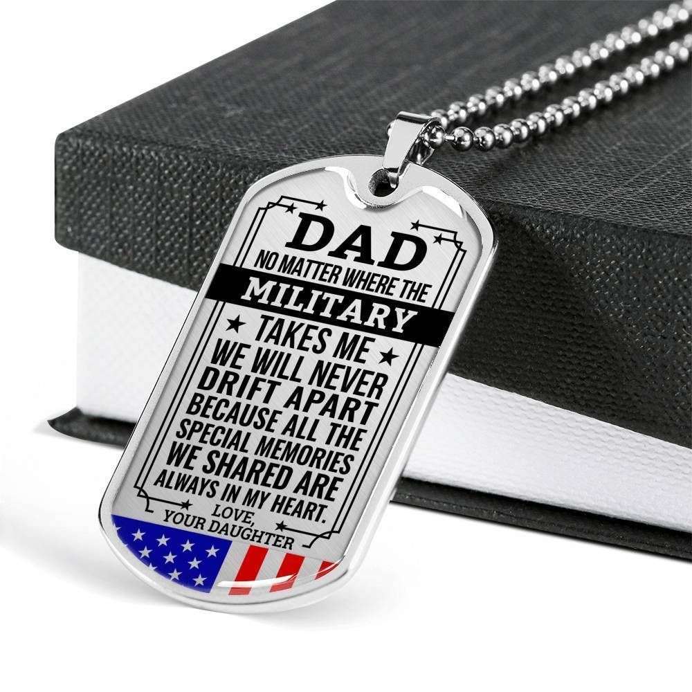 Dad Dog Tag Father’S Day Gift, Military Daughter Present For Dad Silver Dog Tag Military Chain Necklace Always In My Heart Father's Day Rakva