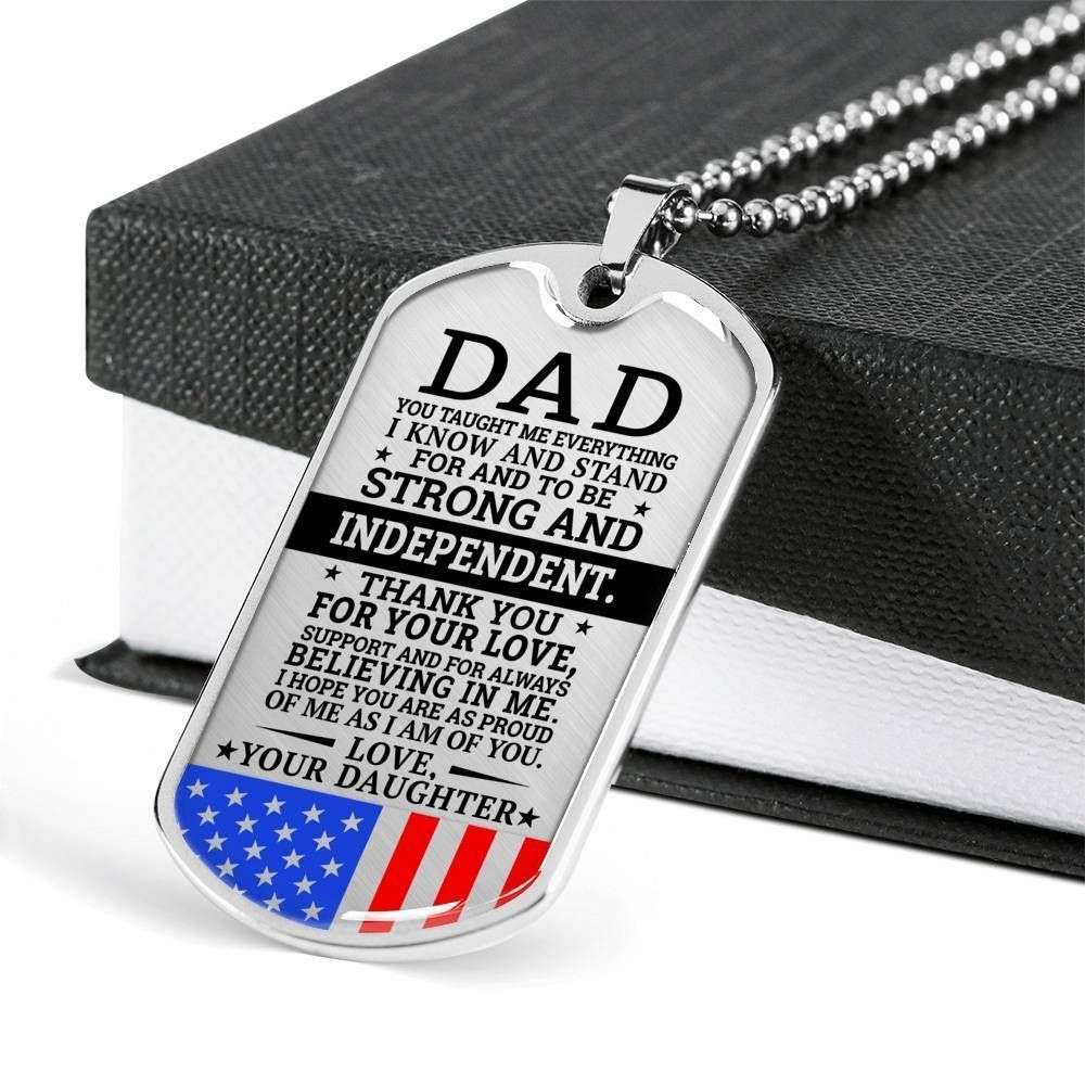 Dad Dog Tag Father’S Day Gift, Military Daughter Present For Dad Silver Dog Tag Military Chain Necklace Believing In Me Father's Day Rakva
